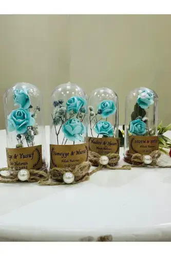 Söz, Nişan, Kına, Düğün, Doğum Günü, Mevlüt, Nikah Şekeri Hediyelik Hatıra Plastik Çiçek, 10 Adet-Turkuaz - 2