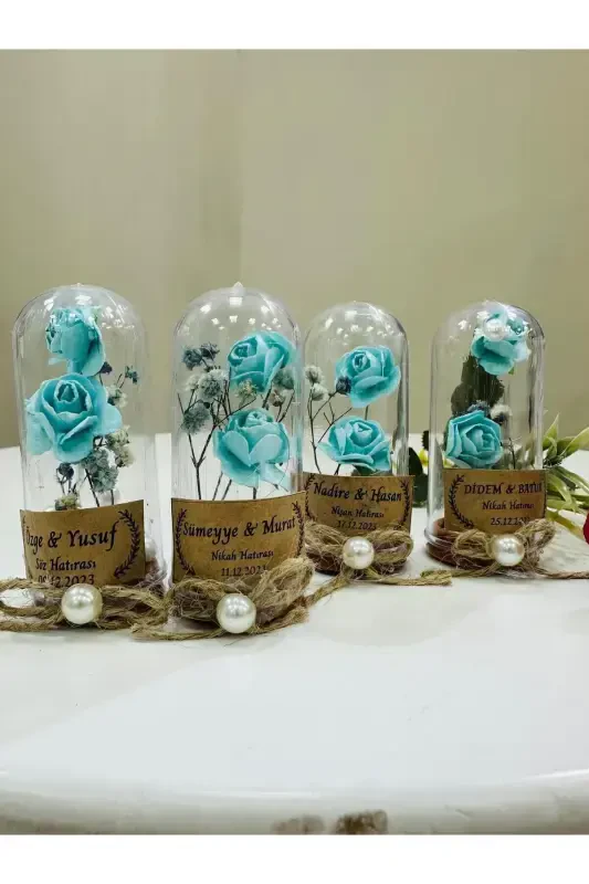 Söz, Nişan, Kına, Düğün, Doğum Günü, Mevlüt, Nikah Şekeri Hediyelik Hatıra Plastik Çiçek, 10 Adet-Turkuaz - 2