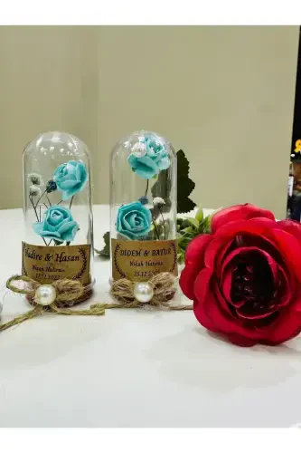 Söz, Nişan, Kına, Düğün, Doğum Günü, Mevlüt, Nikah Şekeri Hediyelik Hatıra Plastik Çiçek, 10 Adet-Turkuaz - 4