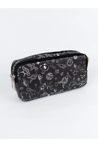 Space Cute Vegan Leather Pencil Case with Two Compartments (Double Eye Pencil Case) - ONESIZE