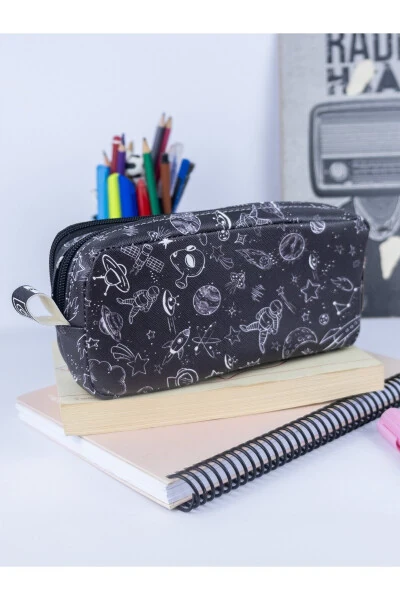 Space Cute Vegan Leather Pencil Case with Two Compartments (Double Eye Pencil Case) - ONESIZE (1)