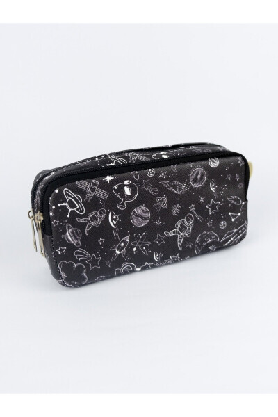 Space Cute Vegan Leather Pencil Case with Two Compartments (Double Eye Pencil Case) - ONESIZE