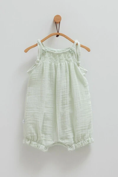 SPAGHETTI STRAP GIRL BABY JUMPSUIT WITH FLOWER DETAIL AND SNAP CLOSURE AT THE BOTTOM, 100% COTTON, 2025 SUMMER SEASON - 1