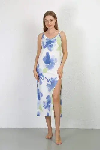 Spaghetti Strap Long Slit Cotton Nightgown 90128 - 10