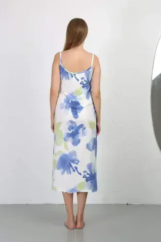 Spaghetti Strap Long Slit Cotton Nightgown 90128 - 11