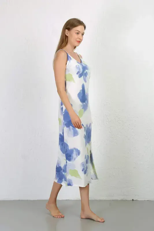 Spaghetti Strap Long Slit Cotton Nightgown 90128 - 5