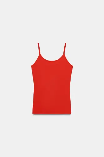 SPAGHETTI STRAP POLYAMIDE T-SHIRT-Coral red - 7