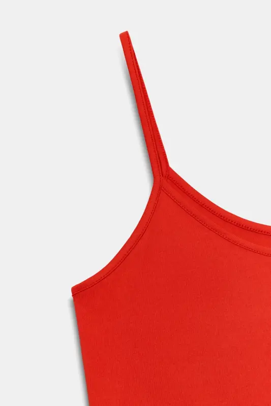 SPAGHETTI STRAP POLYAMIDE T-SHIRT-Coral red - 8
