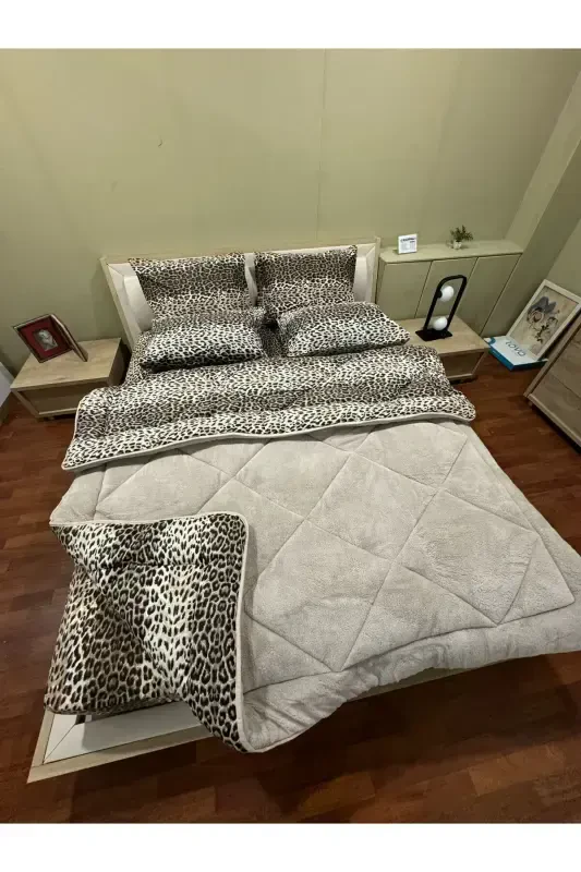 Спальный комплект Welsoft для двоих с пушистой прокладкой (с натяжной простыней) Леопард - 4
