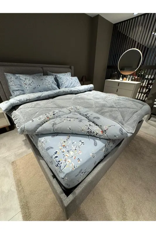 Спальный комплект Welsoft Puffy для двоих (с эластичным простынкой) Синий этнический - 2