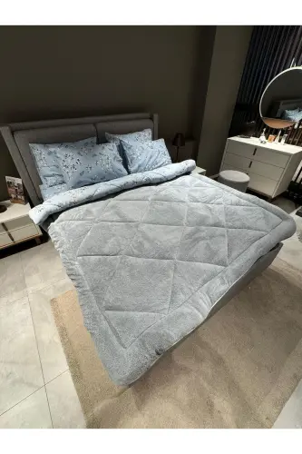 Спальный комплект Welsoft Puffy для двоих (с эластичным простынкой) Синий этнический - 5