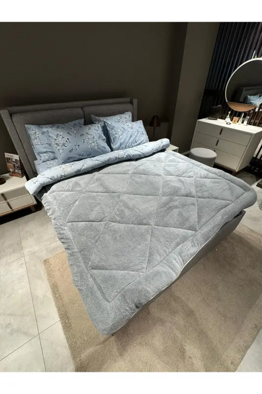 Спальный комплект Welsoft Puffy для двоих (с эластичным простынкой) Синий этнический - 5