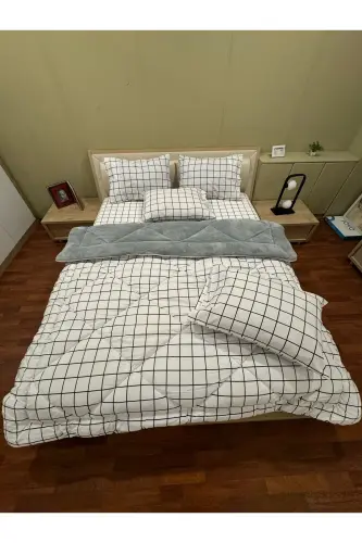 Спальный комплект Welsoft Puffy для двоих (С ПРОСТЫНЬЮ НА РЕЗИНКЕ) Белый квадрат - 3