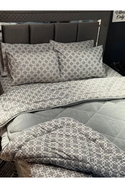 Спальный набор Welsoft Puffy для двоих (С ПРОСТЫНЬЮ НА РЕЗИНКЕ) Серый с цепочкой - Modazone