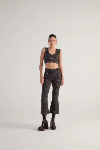 Spanish Cut Tweed Trousers Black 