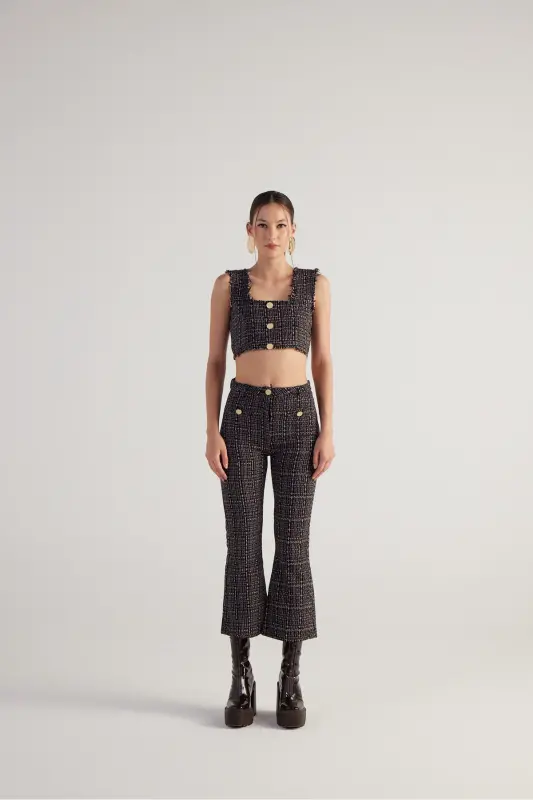 Spanish Cut Tweed Trousers Black - 6
