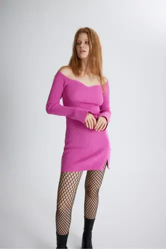 Spanish Sleeve Heart Collar Slit Detailed Mini Knitwear - 4