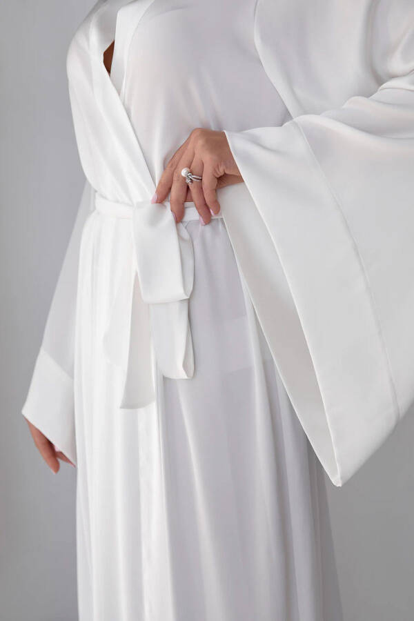 Spanish Sleeve Silky Satin Long Bridal Robe - 2