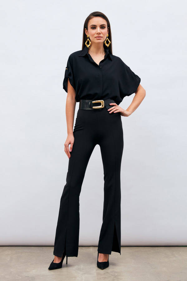 Spanish Trousers with Slit Detail - Black - 1