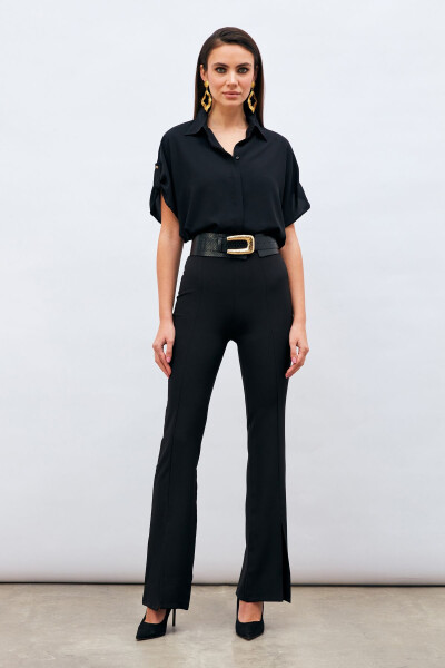 Spanish Trousers with Slit Detail - Black - 3