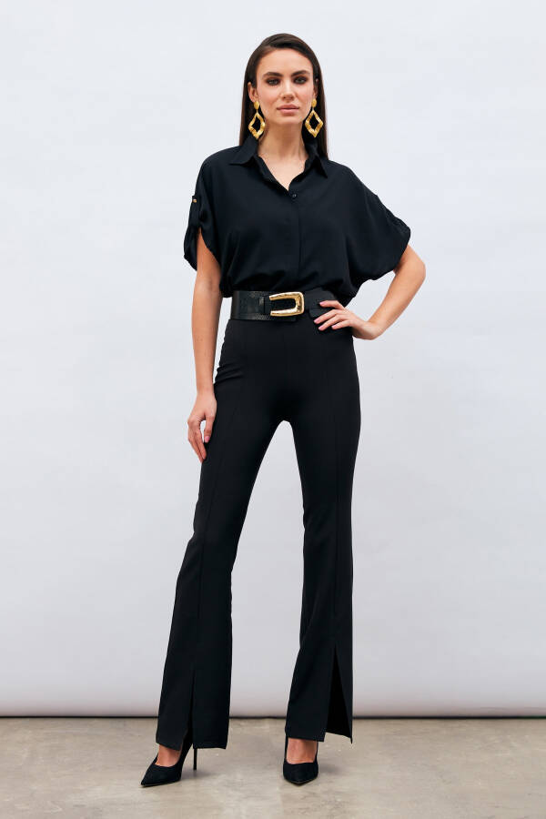 Spanish Trousers with Slit Detail - Black - 7