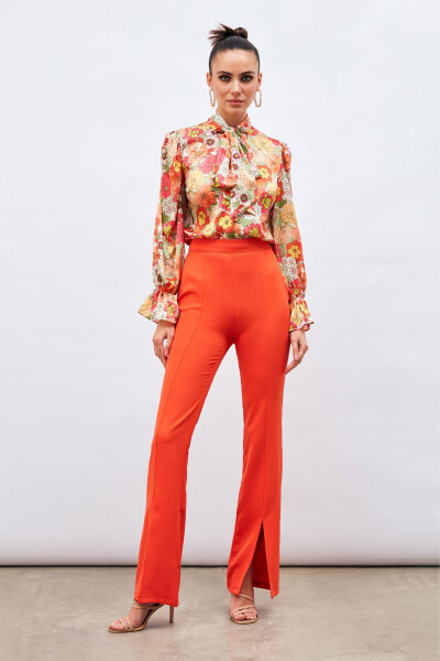 Spanish Trousers with Slit Detail - Orange - 1