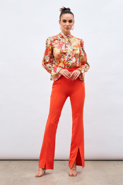 Spanish Trousers with Slit Detail - Orange - 2