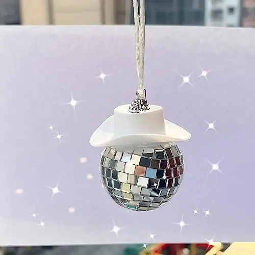 SPANSEE White Car Accessories, Disco Ball Cowboy Hat, Automotive Interior Accessories, Charm for Rear View Mirror - SPANSEE (1)