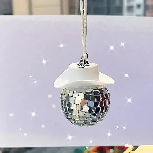 SPANSEE White Car Accessories, Disco Ball Cowboy Hat, Automotive Interior Accessories, Charm for Rear View Mirror - 2