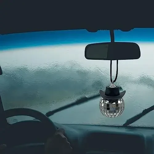 spansee Black Disco Ball Cowboy Hat Car Accessory, Mirror Ornament, Interior Accessories - 4