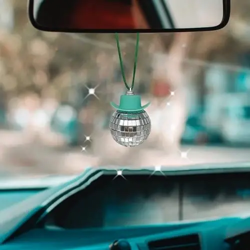 spansee Black Disco Ball Cowboy Hat Car Accessory, Mirror Ornament, Interior Accessories - 1