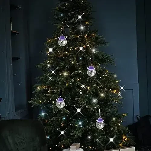 spansee Purple Disco Ball with Cowboy Hat Car Charm, Rear View Mirror Accessory - 6