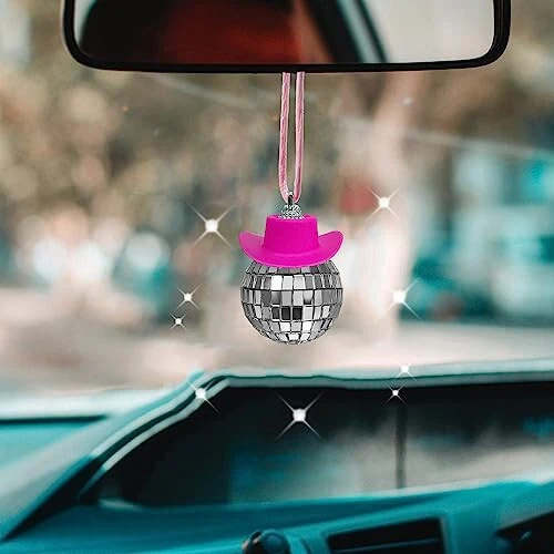 SPANSEE Pink Disco Ball, Mirror Ornament, Cowboy Hat Accessory, Cute Disco Ball Charm Accessories - spansee