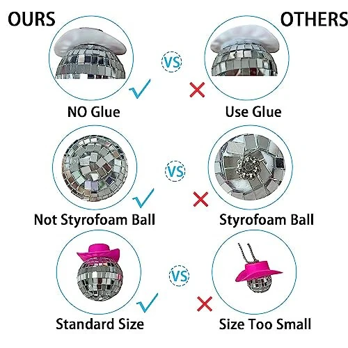SPANSEE Pink Disco Ball, Mirror Ornament, Cowboy Hat Accessory, Cute Disco Ball Charm Accessories - 5