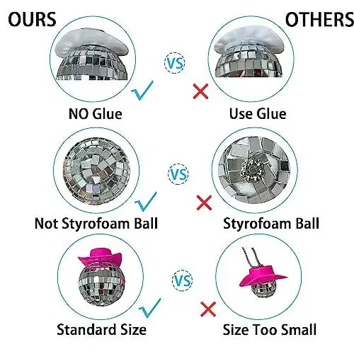 SPANSEE Pink Disco Ball, Mirror Ornament, Cowboy Hat Accessory, Cute Disco Ball Charm Accessories - 5
