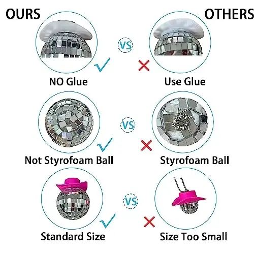 SPANSEE Pink Disco Ball, Mirror Ornament, Cowboy Hat Accessory, Cute Disco Ball Charm Accessories - 2