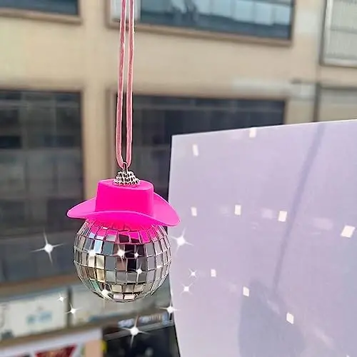 SPANSEE Pink Disco Ball, Mirror Ornament, Cowboy Hat Accessory, Cute Disco Ball Charm Accessories - 4