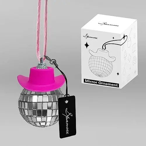 SPANSEE Pink Disco Ball, Mirror Ornament, Cowboy Hat Accessory, Cute Disco Ball Charm Accessories - 5