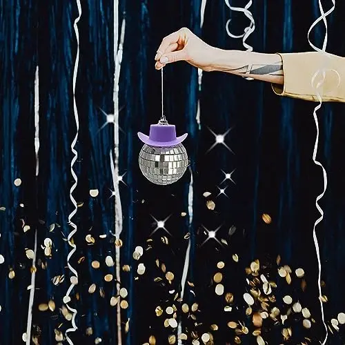 spansee Purple Disco Ball with Cowboy Hat Car Charm, Rear View Mirror Accessory - 5