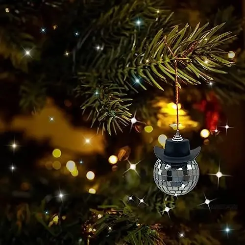 spansee Black Disco Ball Cowboy Hat Car Accessory, Mirror Ornament, Interior Accessories - 3