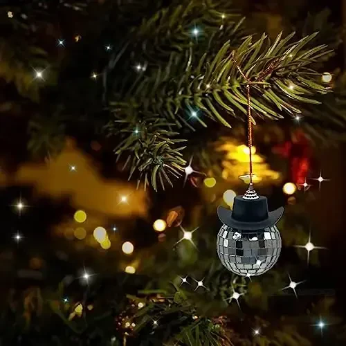 spansee Black Disco Ball Cowboy Hat Car Accessory, Mirror Ornament, Interior Accessories - 3