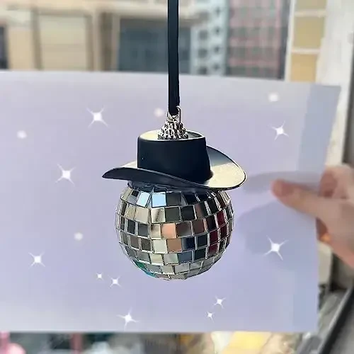 spansee Black Disco Ball Cowboy Hat Car Accessory, Mirror Ornament, Interior Accessories - SPANSEE (1)