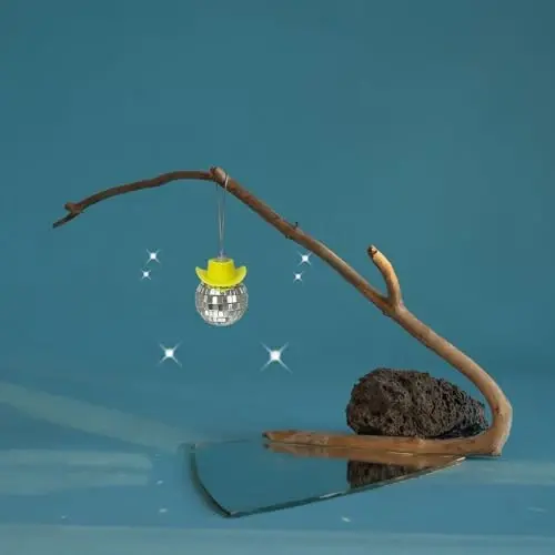 SPANSEE Yellow Cowgirl Car Charm - Disco Ball Mirror Ornament - Rear View Accessory - 5