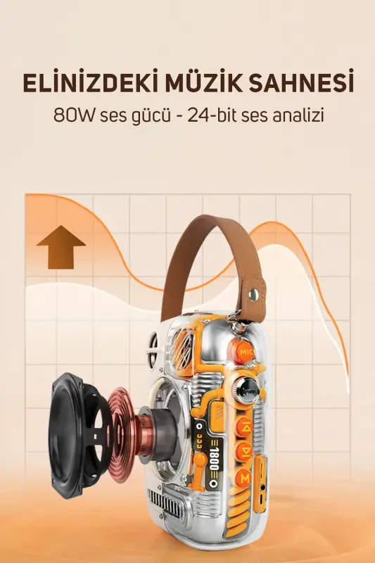 Spark Pro 80W Çift Mikrofonlu Kablosuz Bluetooth Hoparlör, Taşınabilir Ses Bombası, Beyaz - Beyaz - 7