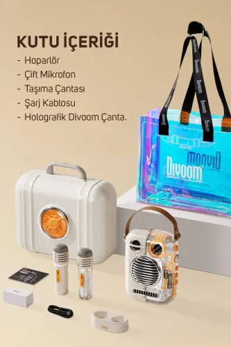 Spark Pro 80W Çift Mikrofonlu Kablosuz Bluetooth Hoparlör, Taşınabilir Ses Bombası, Beyaz - Beyaz - 8