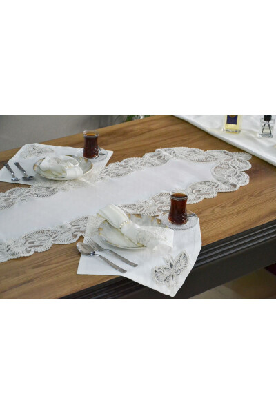 Sparkling Butterfly 12 Person 26 Piece French Lace Dowry Dinner Tablecloth Set Runner Set - 4