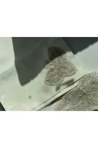 Sparkling Butterfly 12 Person 26 Piece French Lace Dowry Dinner Tablecloth Set Runner Set - 4