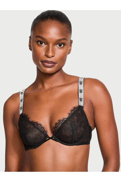 Sparkling Strapless Non-Padded Lace Plunge Demi Bra - 1