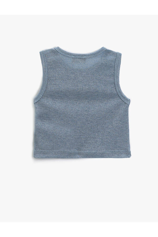 Sparkly, fitted, sleeveless, round neck crop top. - 5