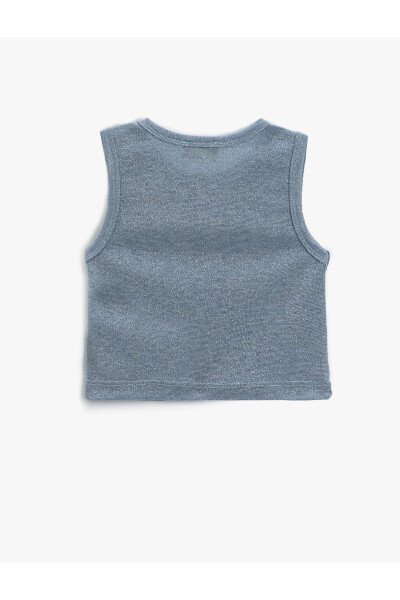 Sparkly, fitted, sleeveless, round neck crop top. - 2